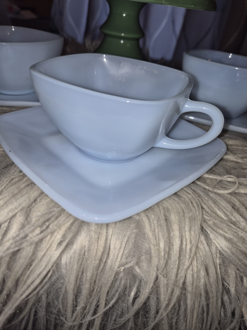 ​Vintage Fire King Azurite Blue Charm Cup and Square Saucer Set